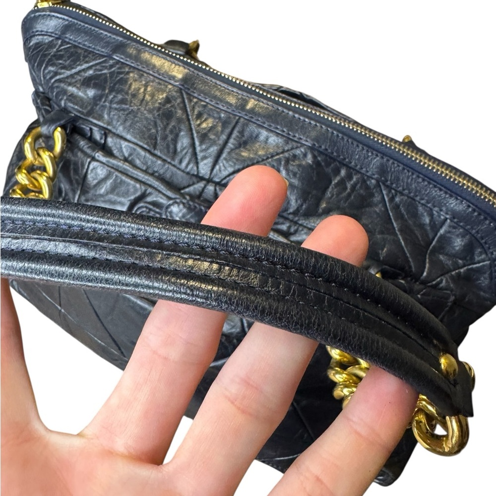 👜‎ Marc Jacobs Patchwork ‘Gennifer’ Navy Leather Chain Shoulder Bag XL Tote 👜 - Picture 6 of 16